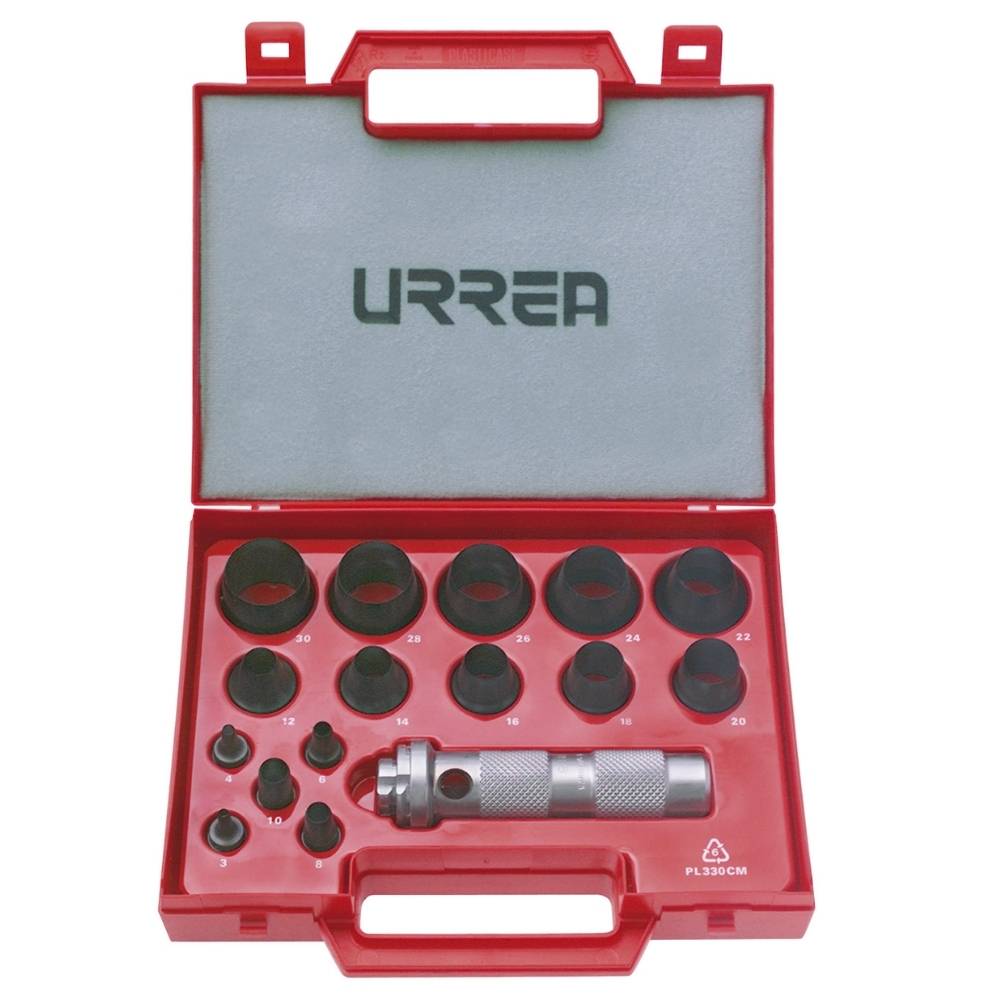 Juego de sacabocados de 3 a 30mm, 16 piezas Urrea