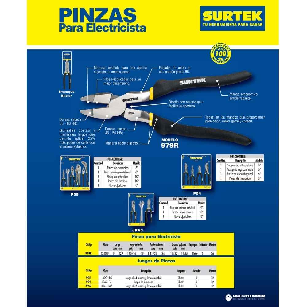 Juego combinado de pinzas para mecánico, 5 piezas Surtek - Imagen 2