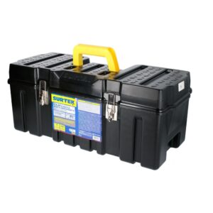 Caja portaherramientas plástica con broches metálicos color negro 26" x 10" x 10" Surtek