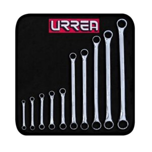 Juego de llaves de estrías pulido espejo de 15° en pulgadas, 12 puntas, 10 pz en estuche Urrea