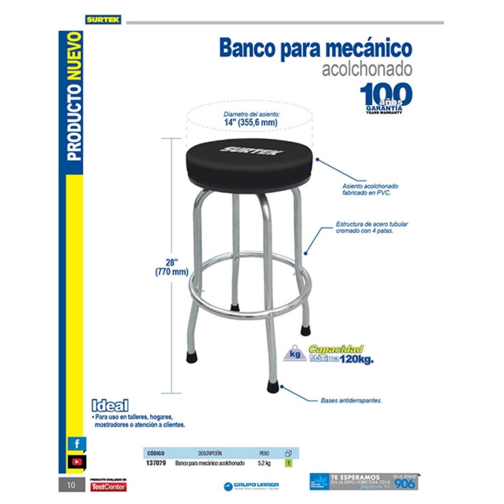 Banco para mecánico acolchonado, 770 mm Surtek - Imagen 2