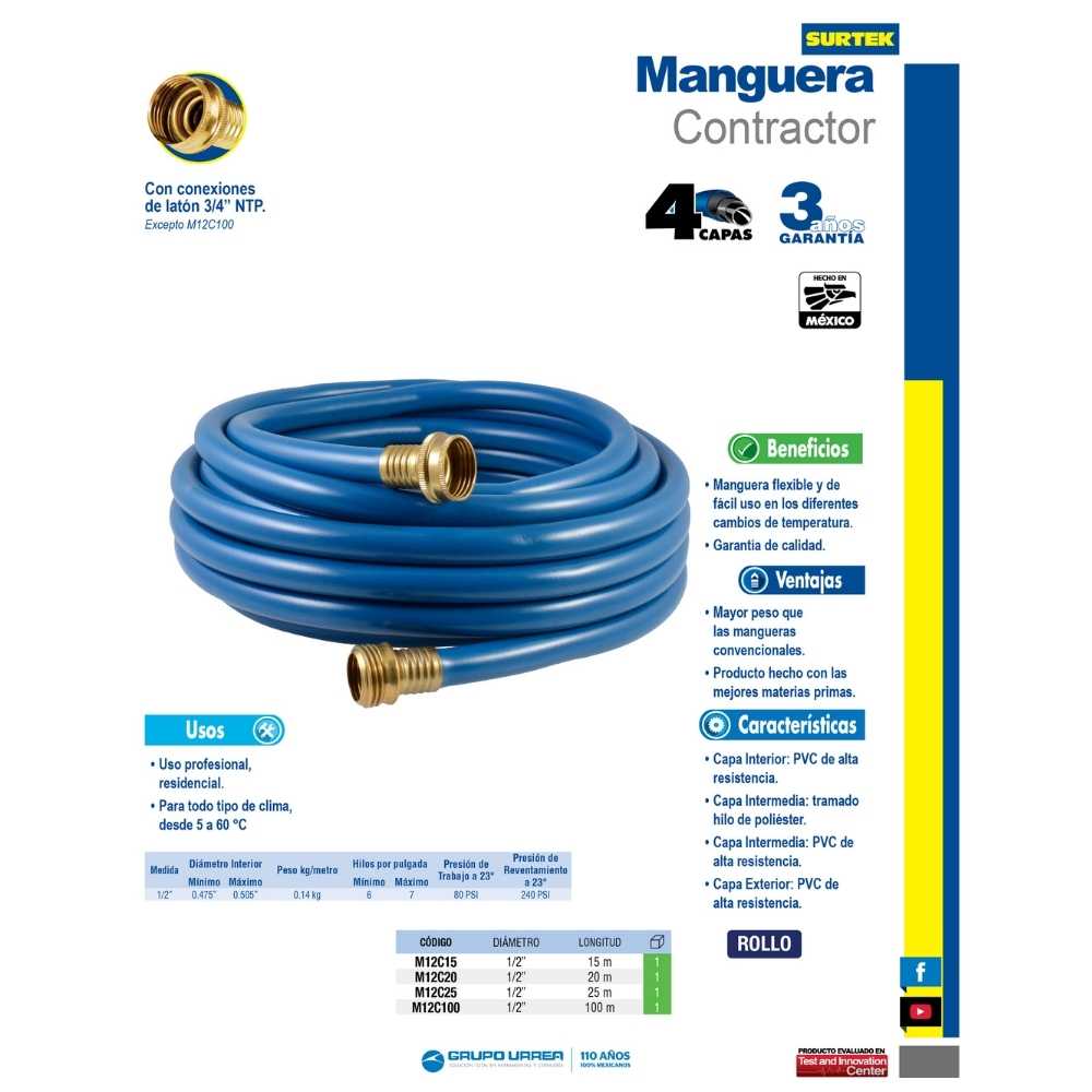 Manguera para jardín contractor con conector metálico 1/2", 25 m Surtek - Imagen 2