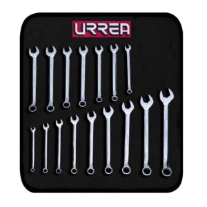 Juego de llaves combinadas pulido espejo en pul y mét, 12 puntas, 16 piezas en estuche Urrea