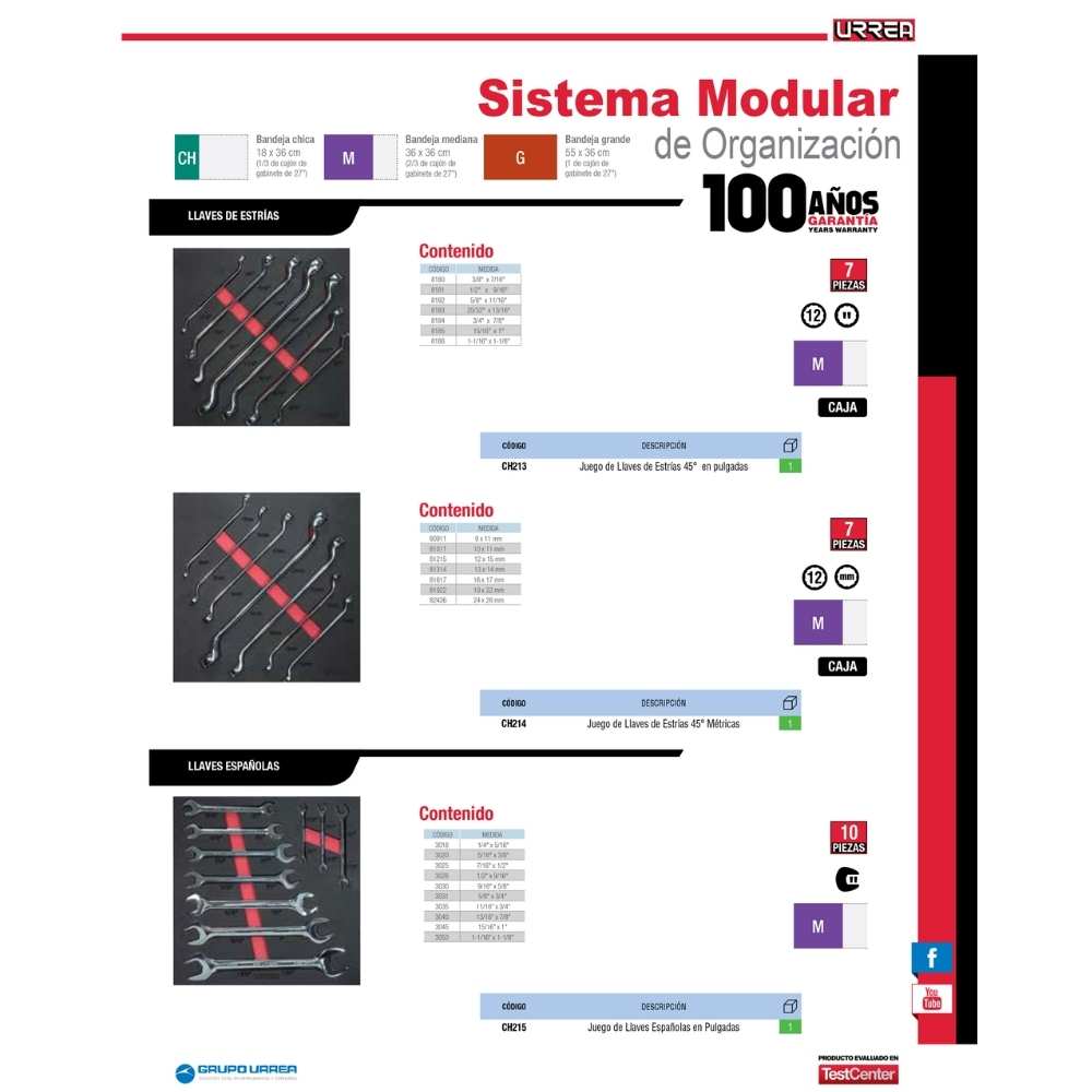 Juego de llaves de estrías 45° en pulgadas 7 piezas, CH213-C Urrea - Imagen 2