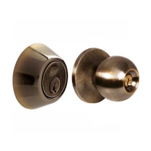 Combo de pomo tubulares de bola función sencilla, latón antiguo, llave estándar, blíster Lock