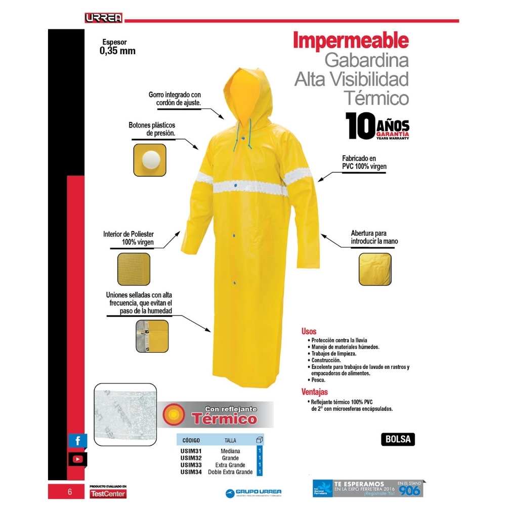 Gabardina impermeable con reflejante térmico M Urrea - Imagen 2