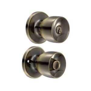 Pomo tubular copa recta función recámara, latón antiguo, llave estándar, blíster Lock