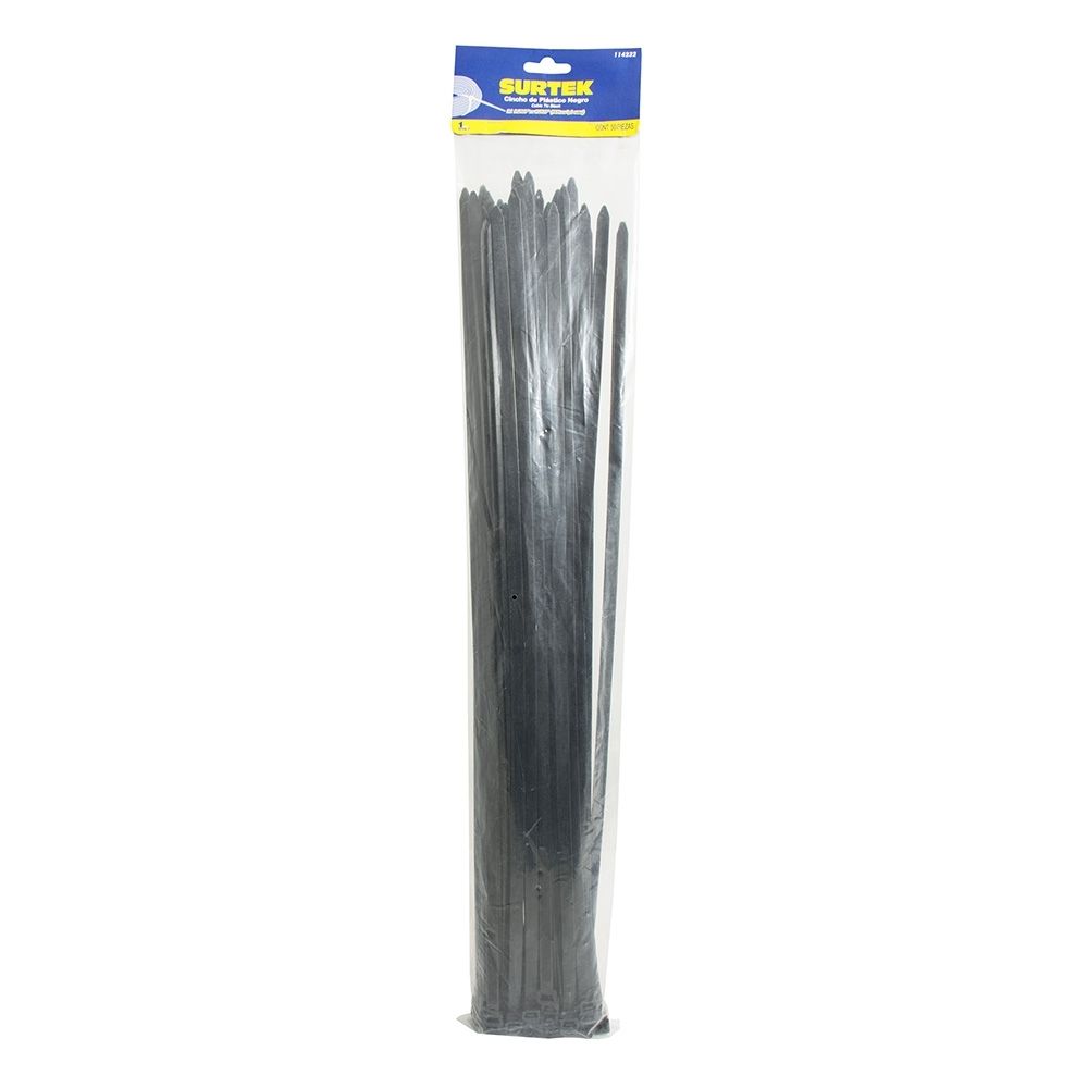 Cinchos plásticos 203 x 3.6 mm, tensión 18 kg de 50 piezas, color negro Surtek