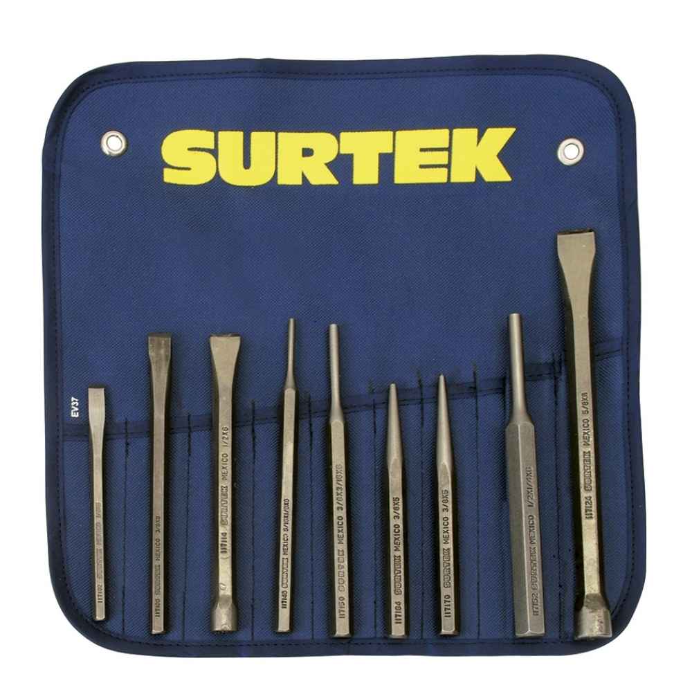 Juego de cinceles, puntos y botadores, 9 piezas Surtek