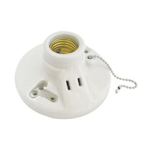 Portalámpara doble redonda de porcelana con cadena para techo 4.5", color blanco Surtek