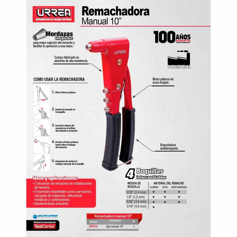 Remachadora manual de 10" Urrea - Imagen 2