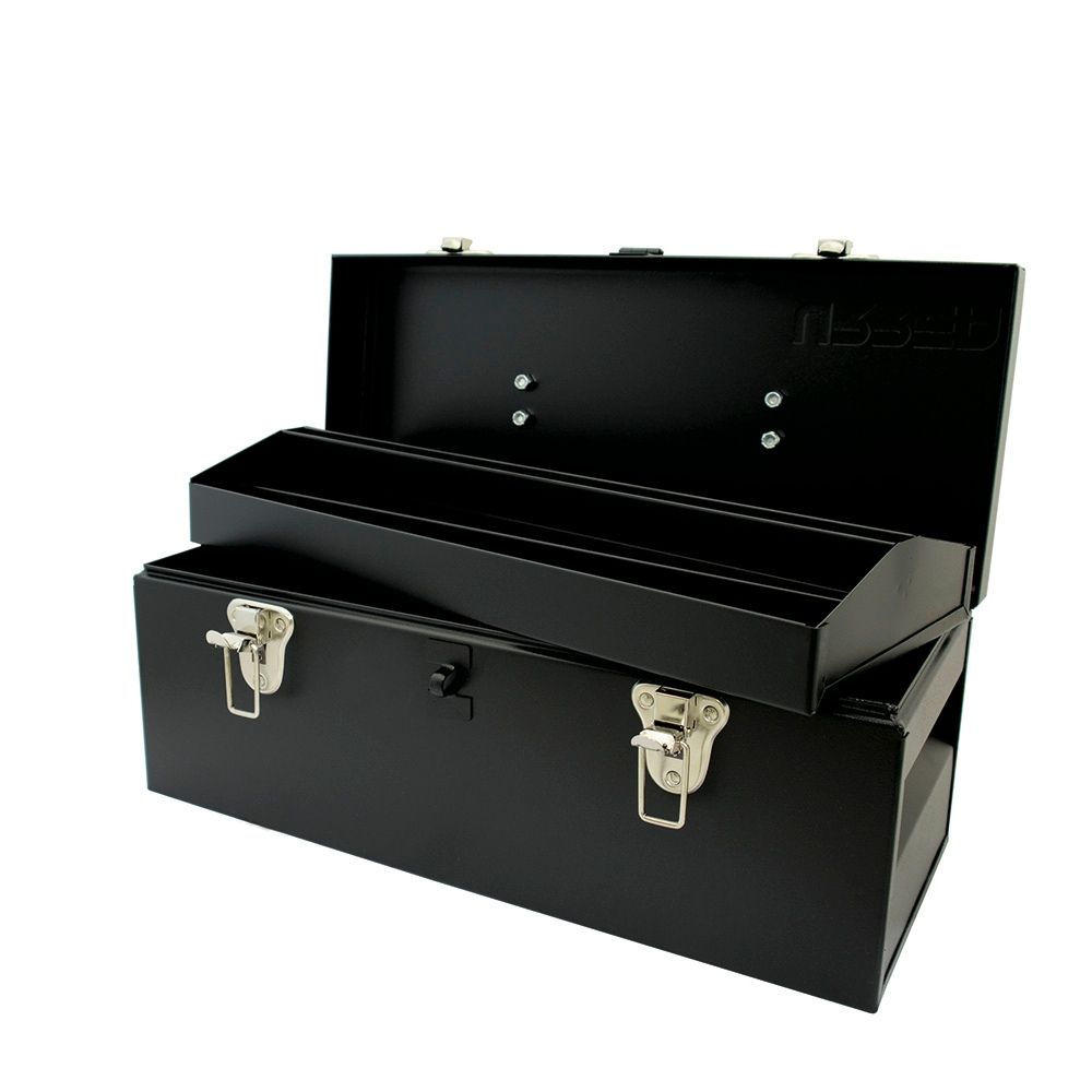 Caja portaherramientas metálica con asa metálica color negro 17" x 7" x 7" Urrea