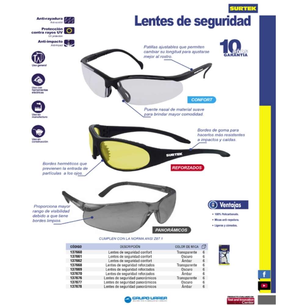Lentes de seguridad modelo Reforzado, transparentes Surtek - Imagen 2
