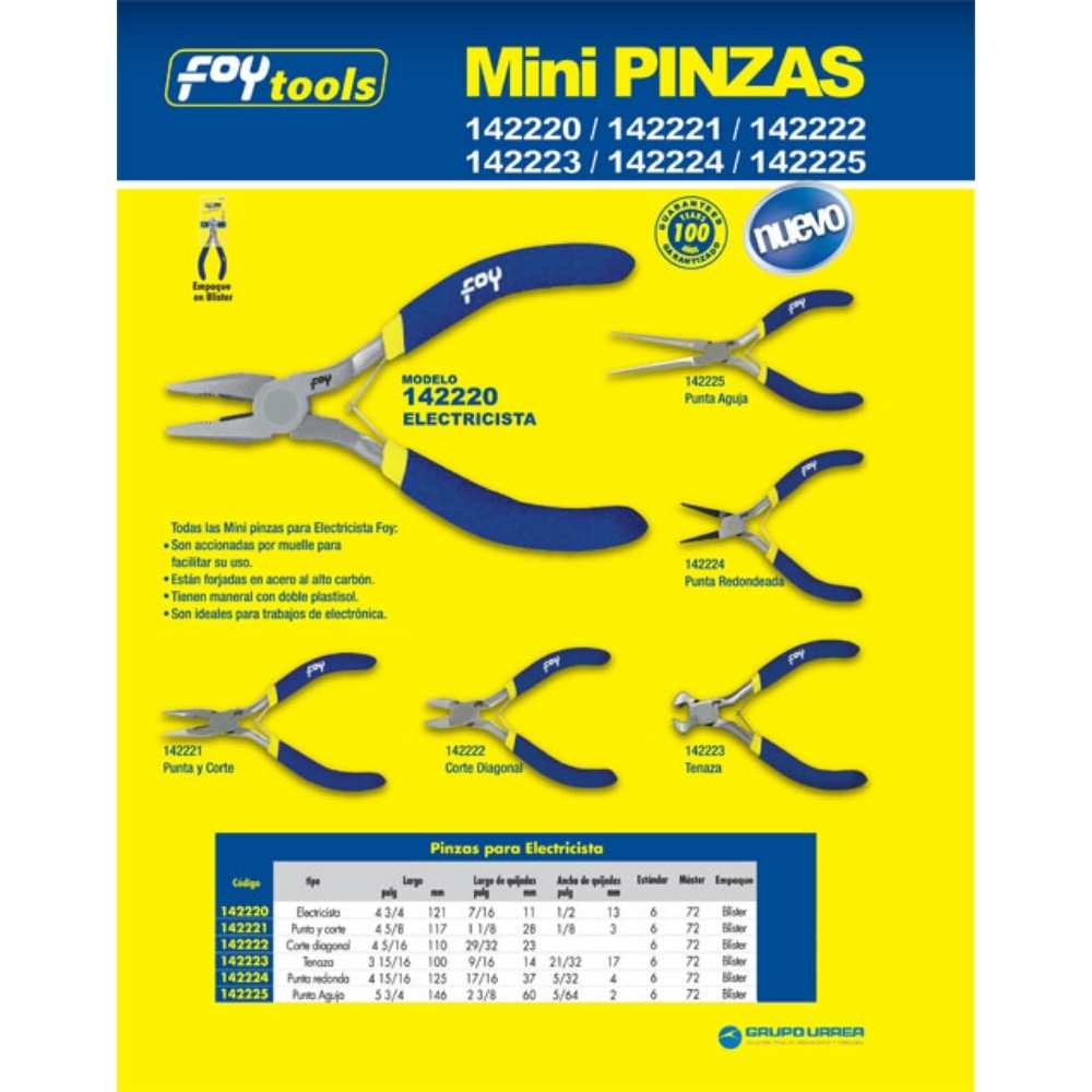 Mini pinza para electrónica con mango de vinil de 4-5/8", corte lateral Foy - Imagen 2