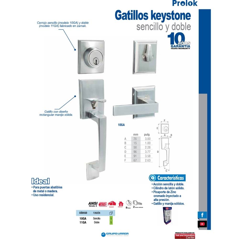 Gatillo rectangular sólido para entrada función doble, níquel satinado, visual Lock - Imagen 2