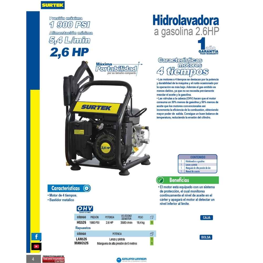 Manguera para hidrolavadora a gasolina HG526 Surtek - Imagen 2
