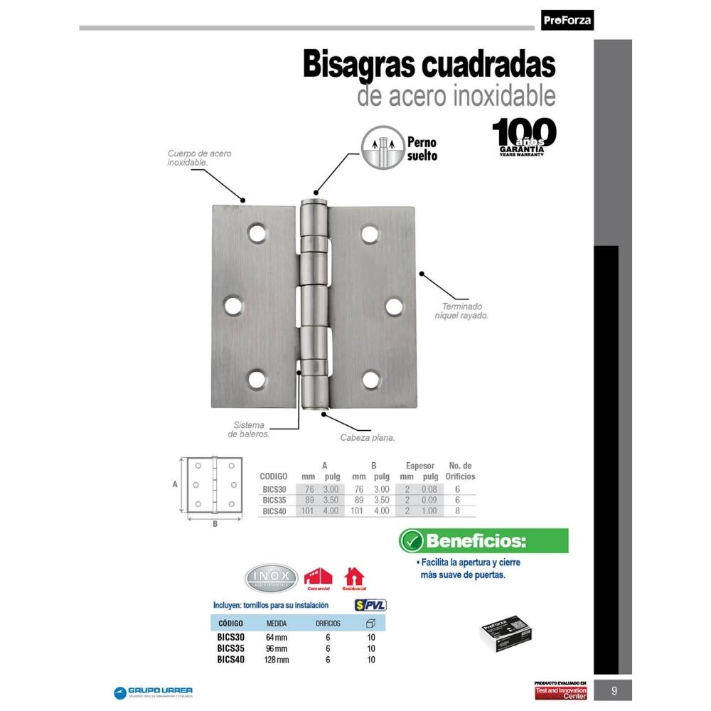 Bisagra cuadrada con baleros de acero inoxidable 3" x 3" Proforza - Imagen 2