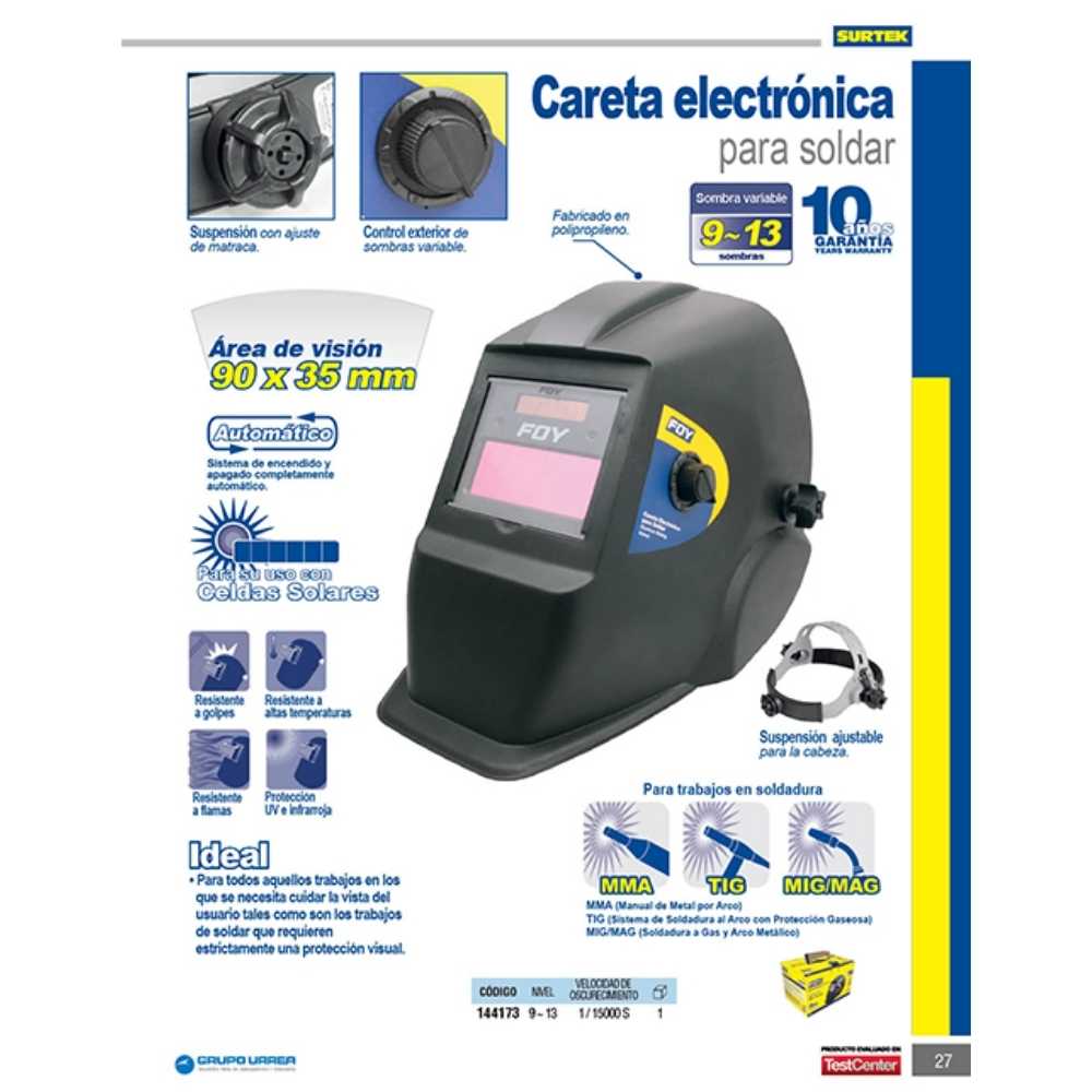 Careta electrónica para soldar con panel solar y control de sombras Foy - Imagen 2