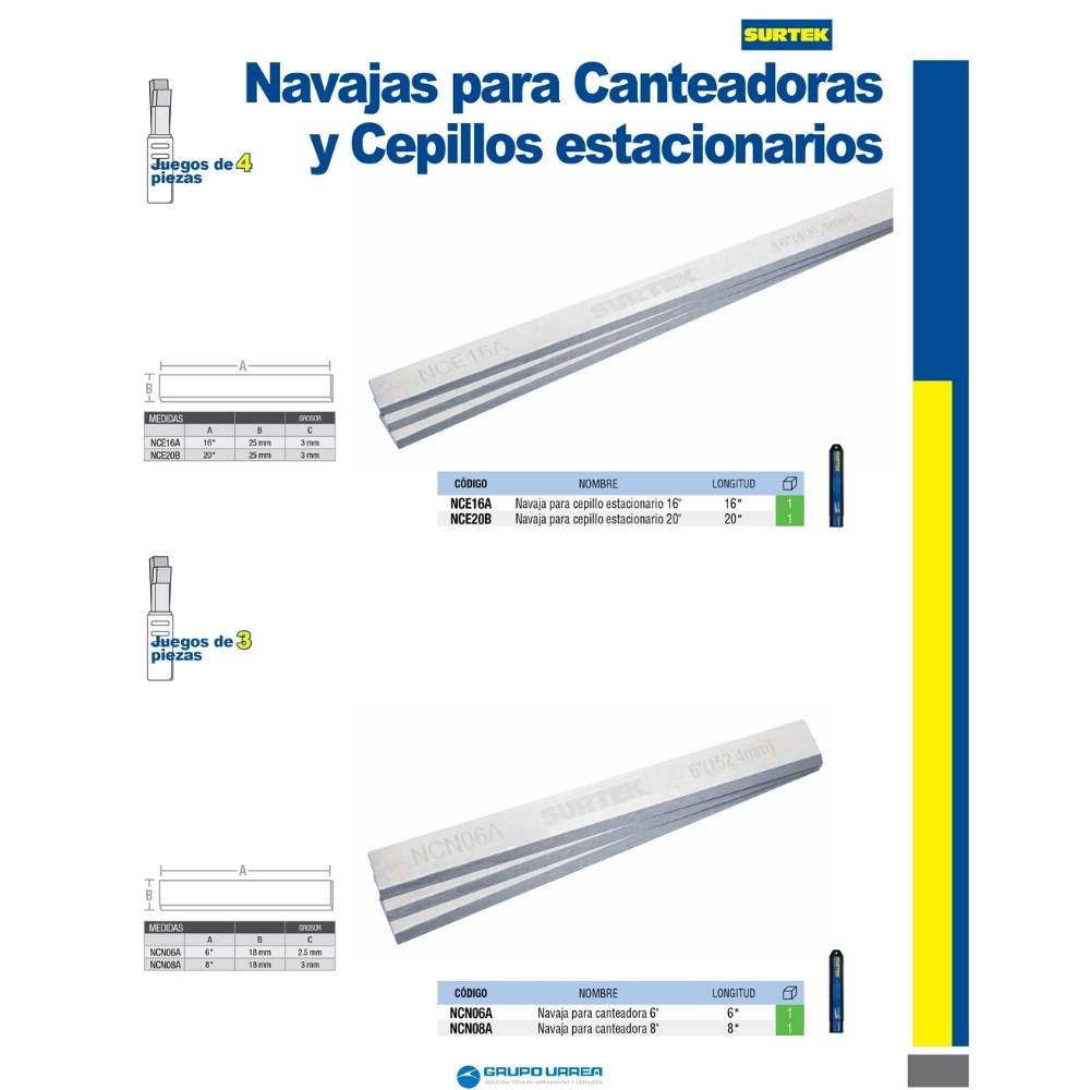 Juego de navajas para cepillo estacionario 16", 4 piezas Surtek - Imagen 2