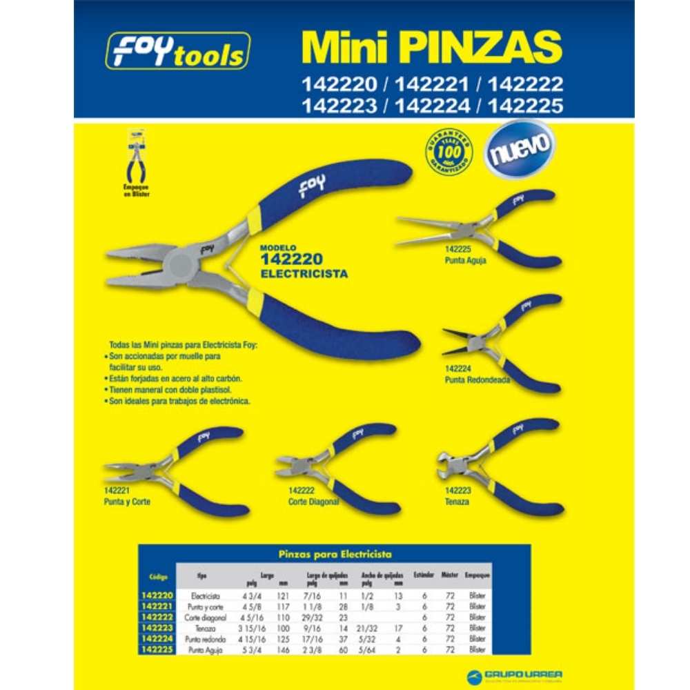 Mini pinza para electrónica con mango de vinil de 4-5/16", corte diagonal Foy - Imagen 2
