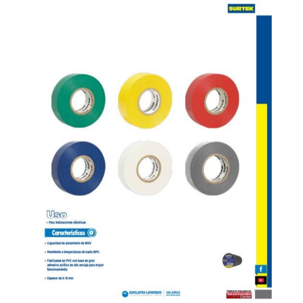 Cinta roja para aislar 19 mm x 9 m Surtek - Imagen 2