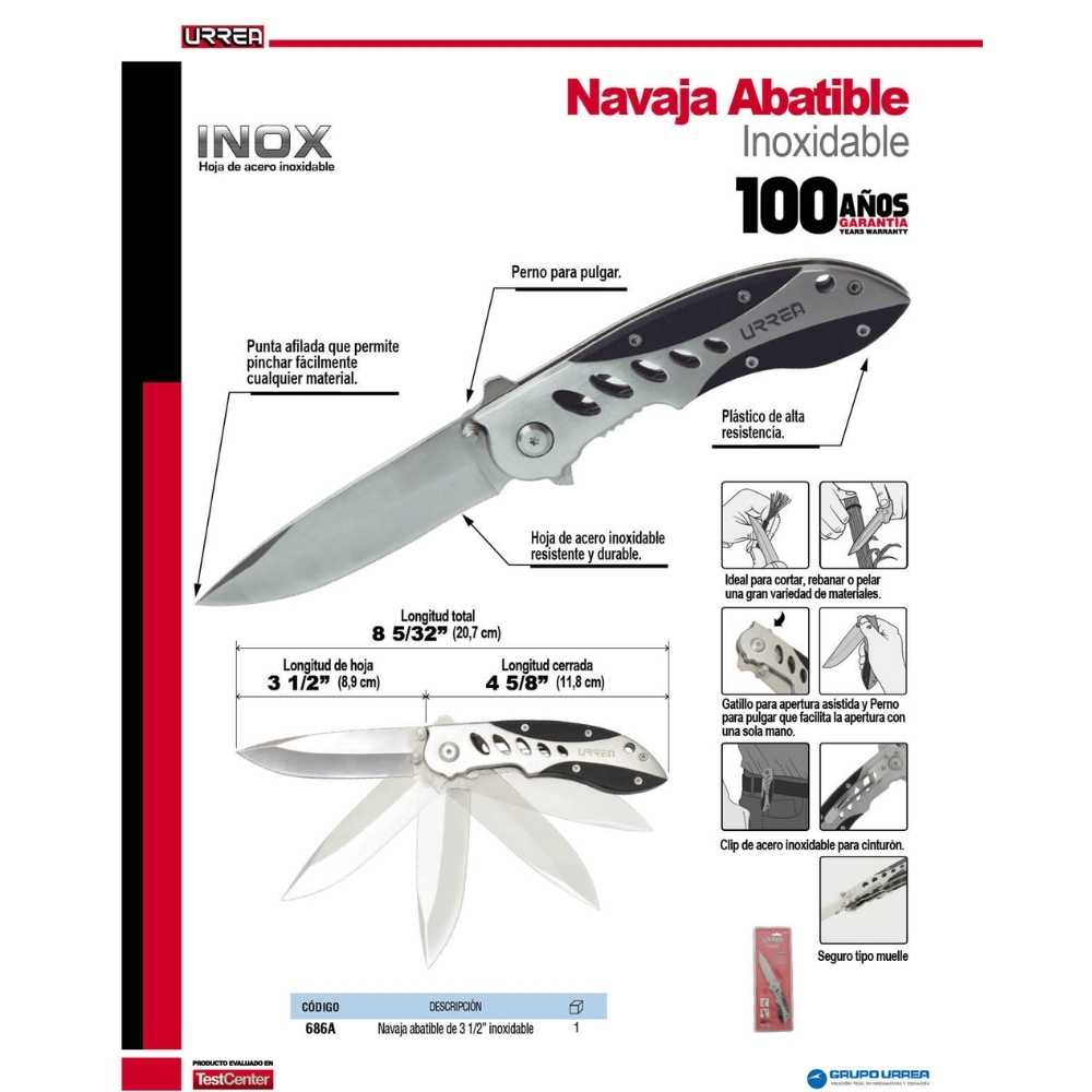 Navaja abatible de acero inoxidable Urrea - Imagen 2