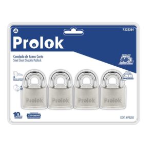 Juego de candados de acero cortos 38 mm, llave estándar, 4 piezas Prolok