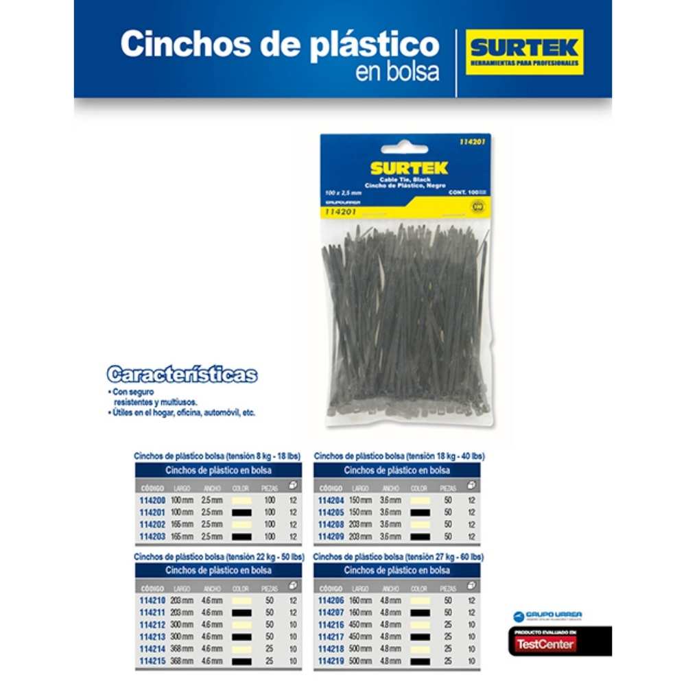 Cinchos plásticos 203 x 3.6 mm, tensión 18 kg de 50 piezas, color negro Surtek - Imagen 2