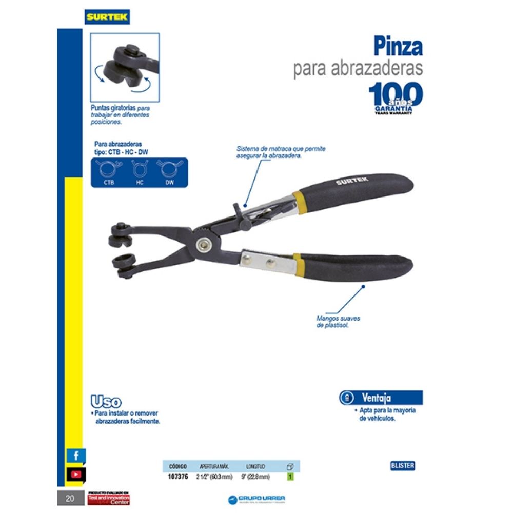 Pinza para abrazaderas 2-1/2" Surtek - Imagen 2
